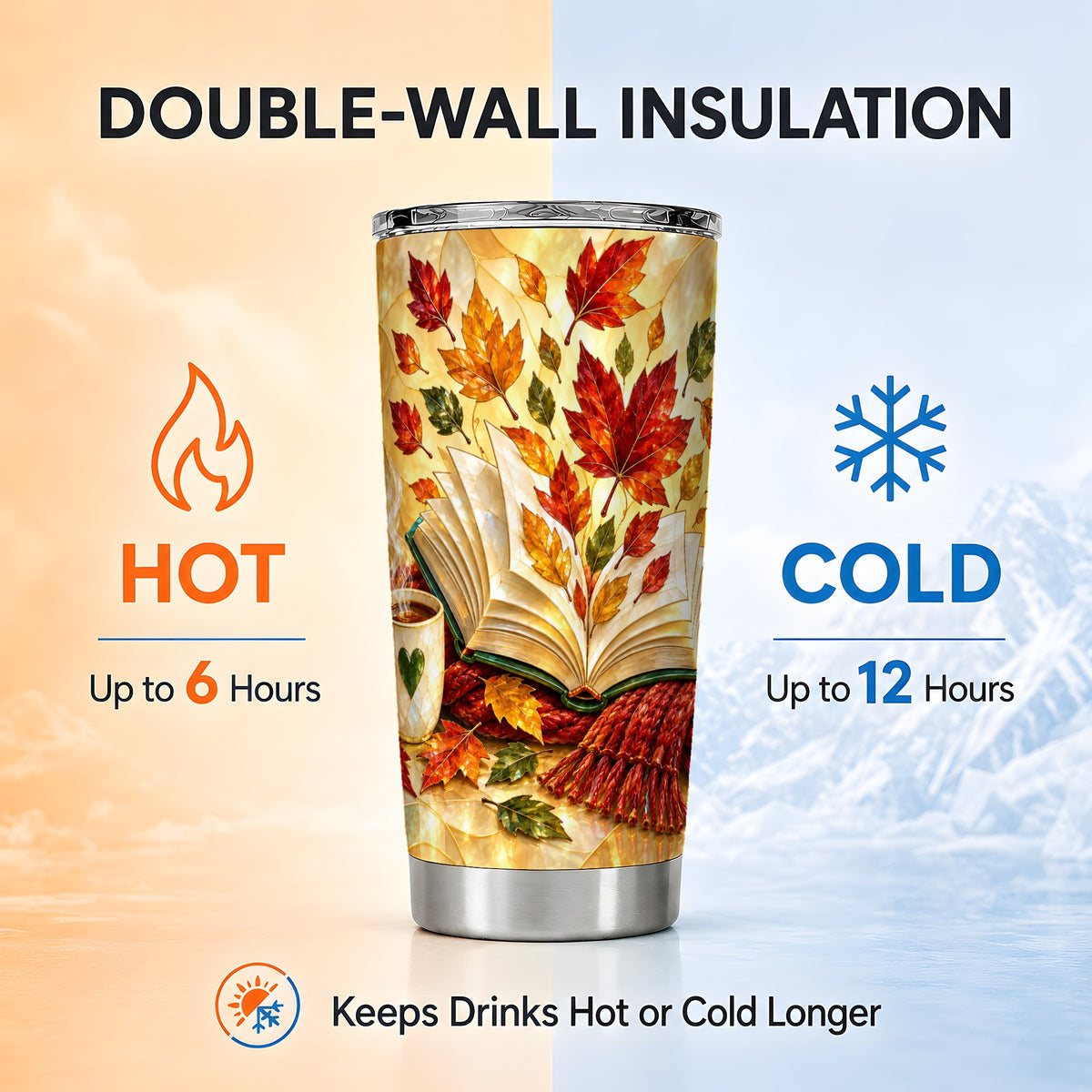 #pl[20oz|Steel] Autumn Book Tumbler 20oz, Mosaic Style Tumbler, Stainless Steel Travel Cup
