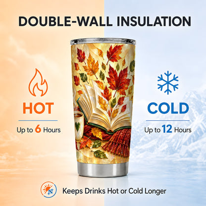 #pl[20oz|Steel] Autumn Book Tumbler 20oz, Mosaic Style Tumbler, Stainless Steel Travel Cup