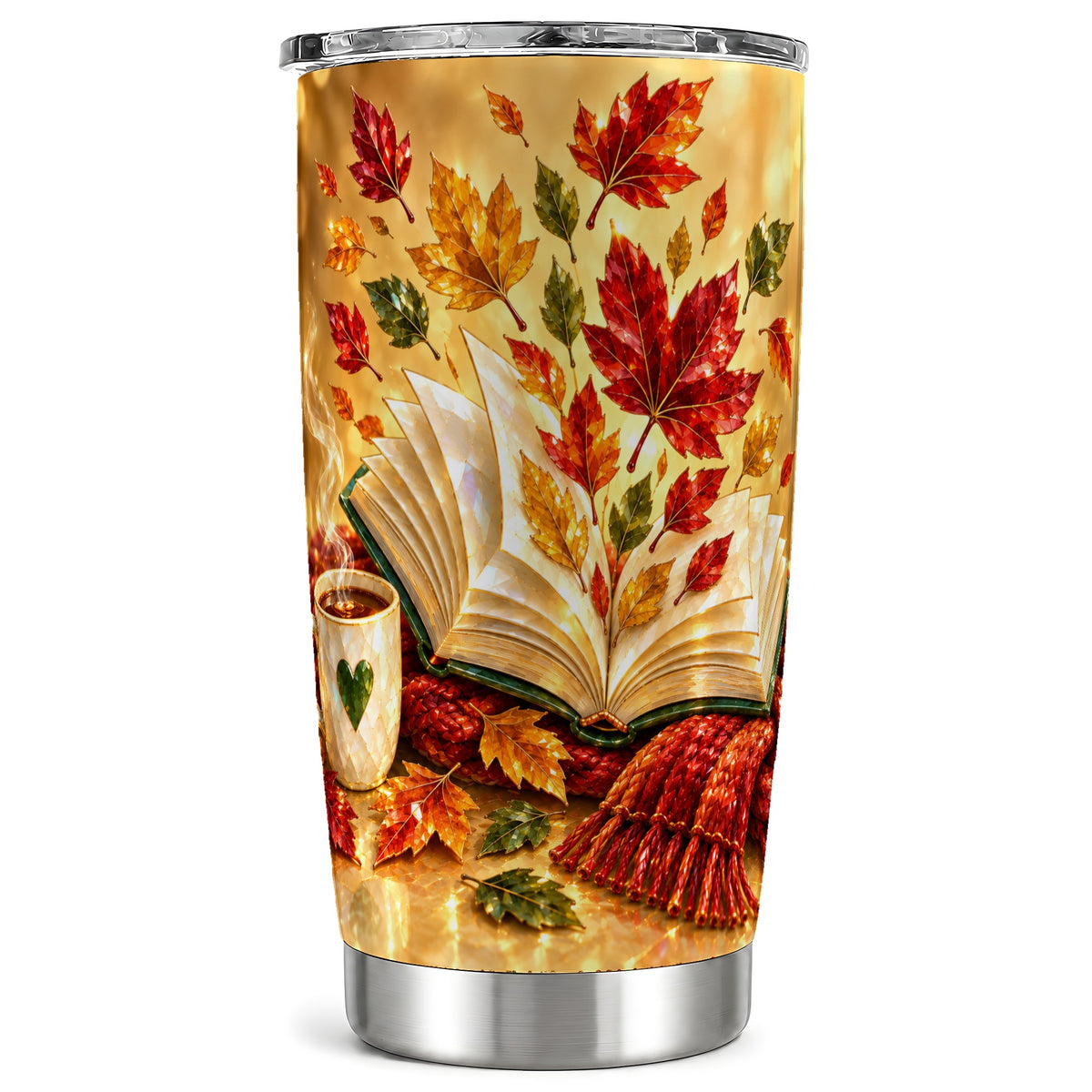 Jeweled Autumn Tumbler 20oz, Book Lover Tumbler, Stainless Steel Travel Cup