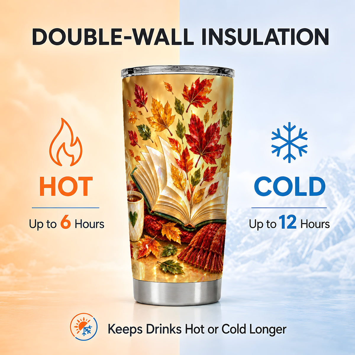#pl[20oz|Steel] Jeweled Autumn Tumbler 20oz, Book Lover Tumbler, Stainless Steel Travel Cup