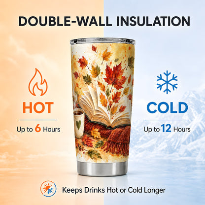 #pl[20oz|Steel] Autumn Reading Tumbler 20oz, Book Tumbler, Stainless Steel Travel Cup