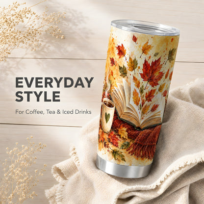 #pl[20oz|Steel] Autumn Reading Tumbler 20oz, Book Tumbler, Stainless Steel Travel Cup