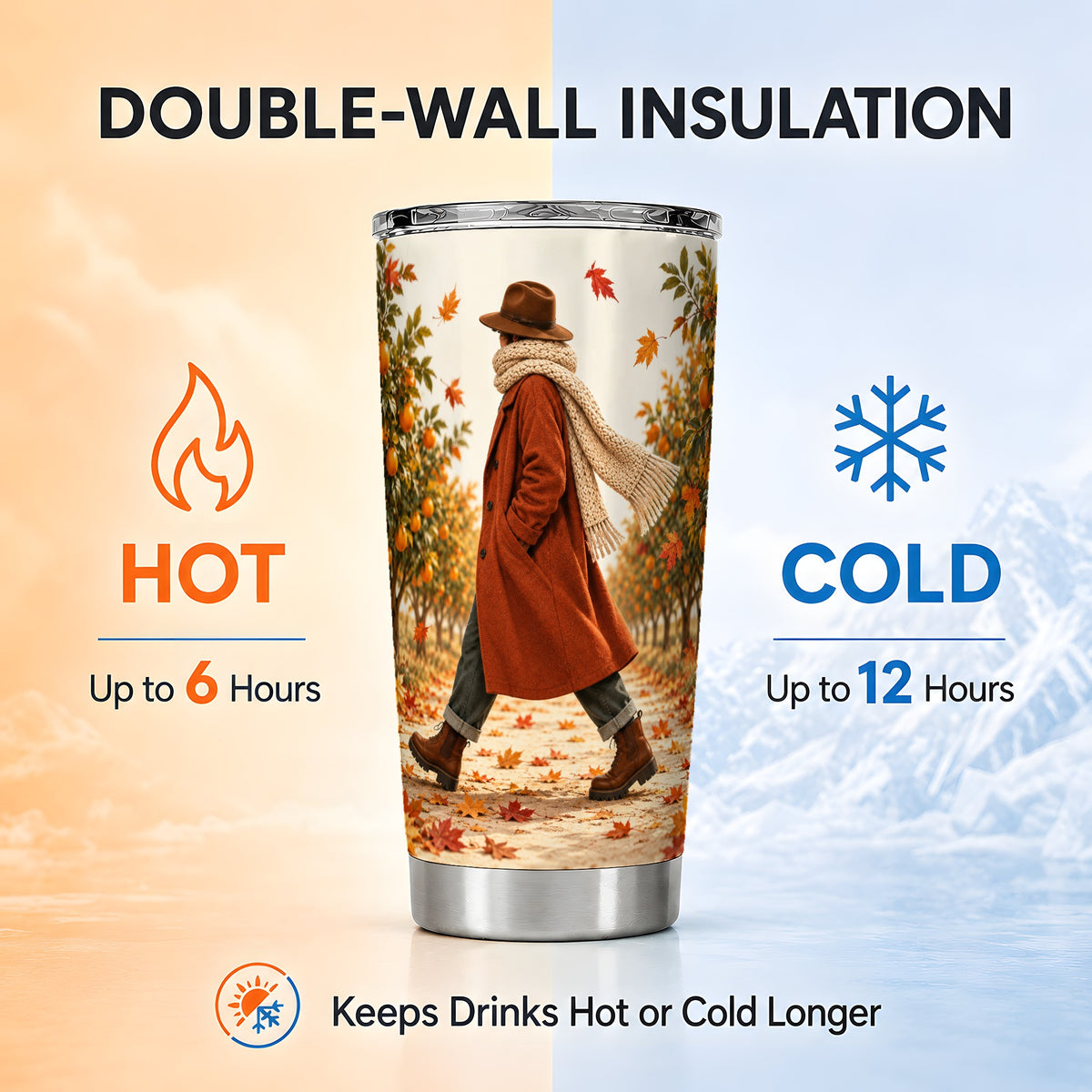 #pl[20oz|Steel] Autumn Orchard Tumbler 20oz, Citrus Tumbler, Stainless Steel Travel Cup