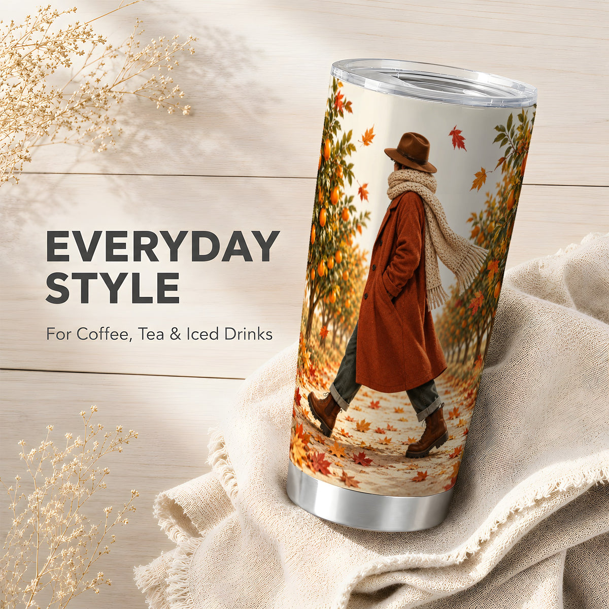 #pl[20oz|Steel] Autumn Orchard Tumbler 20oz, Citrus Tumbler, Stainless Steel Travel Cup