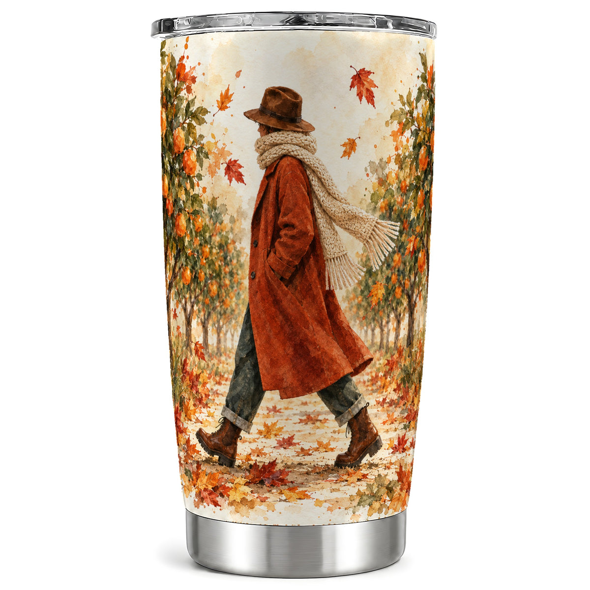 Watercolor Orchard Tumbler 20oz, Citrus Tumbler, Stainless Steel Travel Cup