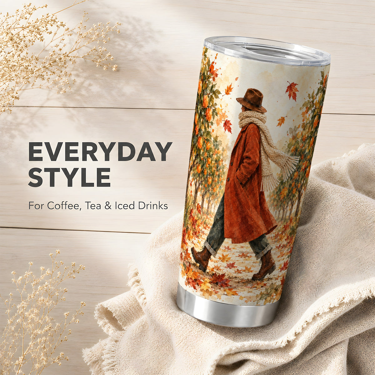 #pl[20oz|Steel] Watercolor Orchard Tumbler 20oz, Citrus Tumbler, Stainless Steel Travel Cup