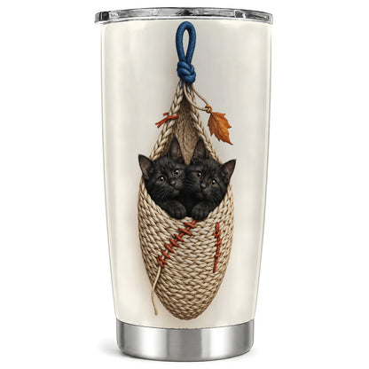 Black Kittens Tumbler 20oz, Cat Basket Tumbler, Stainless Steel Travel Cup