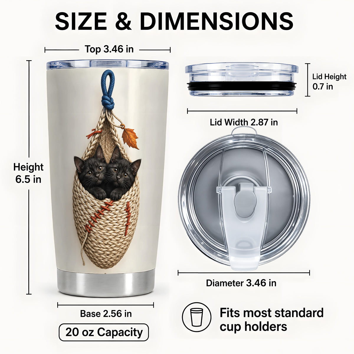 #pl[20oz|Steel] Black Kittens Tumbler 20oz, Cat Basket Tumbler, Stainless Steel Travel Cup