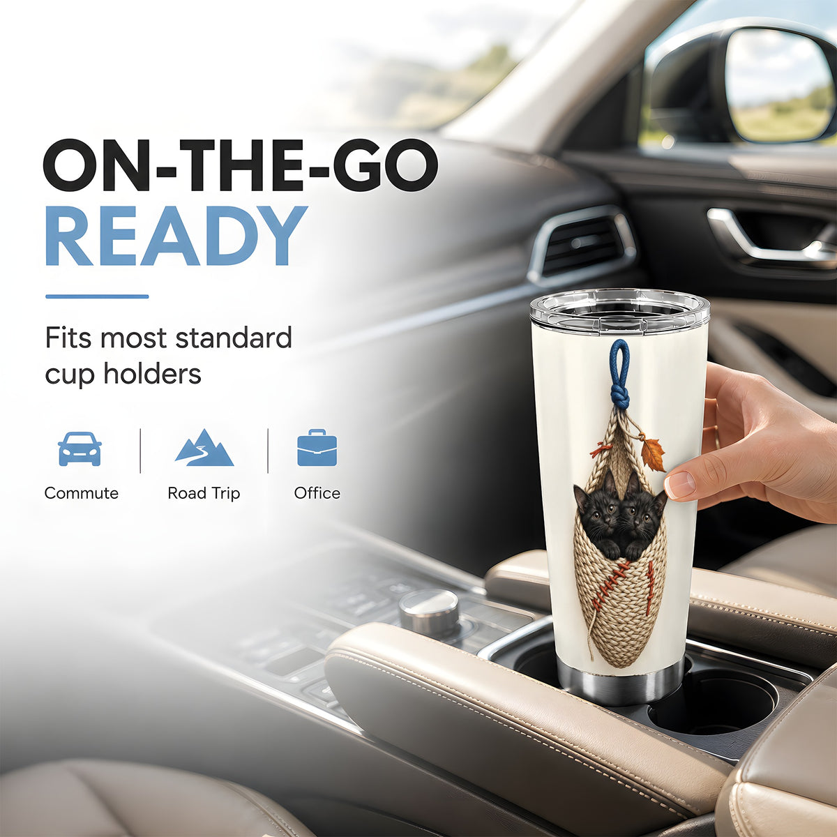 #pl[20oz|Steel] Black Kittens Tumbler 20oz, Cat Basket Tumbler, Stainless Steel Travel Cup