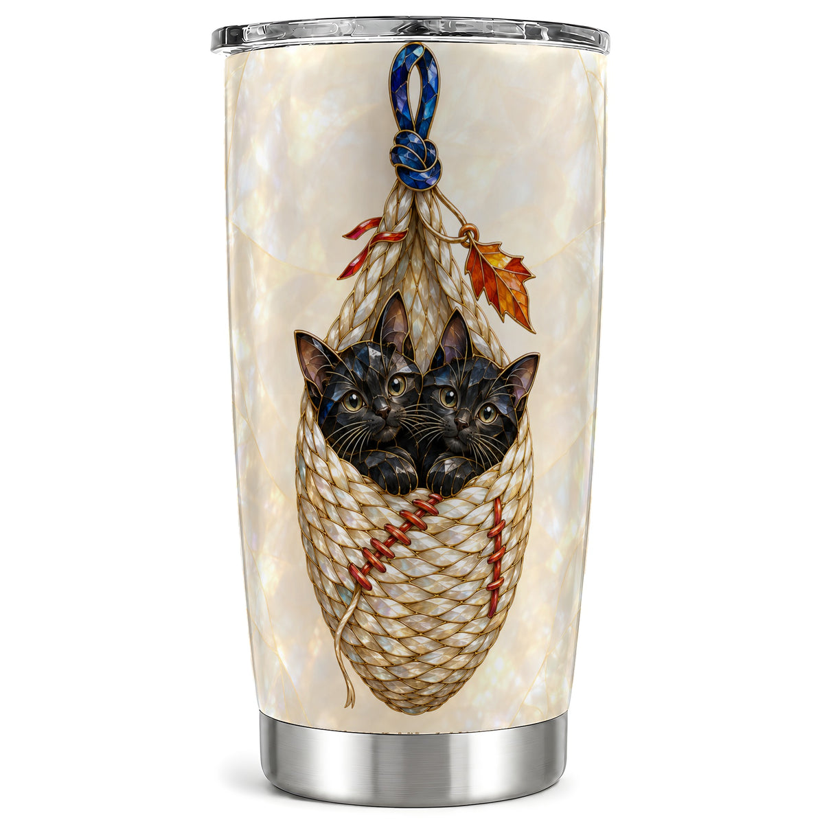Stained Glass Cats Tumbler 20oz, Cat Basket Stainless Steel Travel Cup