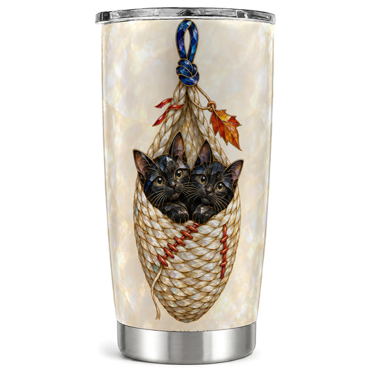 Stained Glass Cats Tumbler 20oz, Cat Basket Stainless Steel Travel Cup
