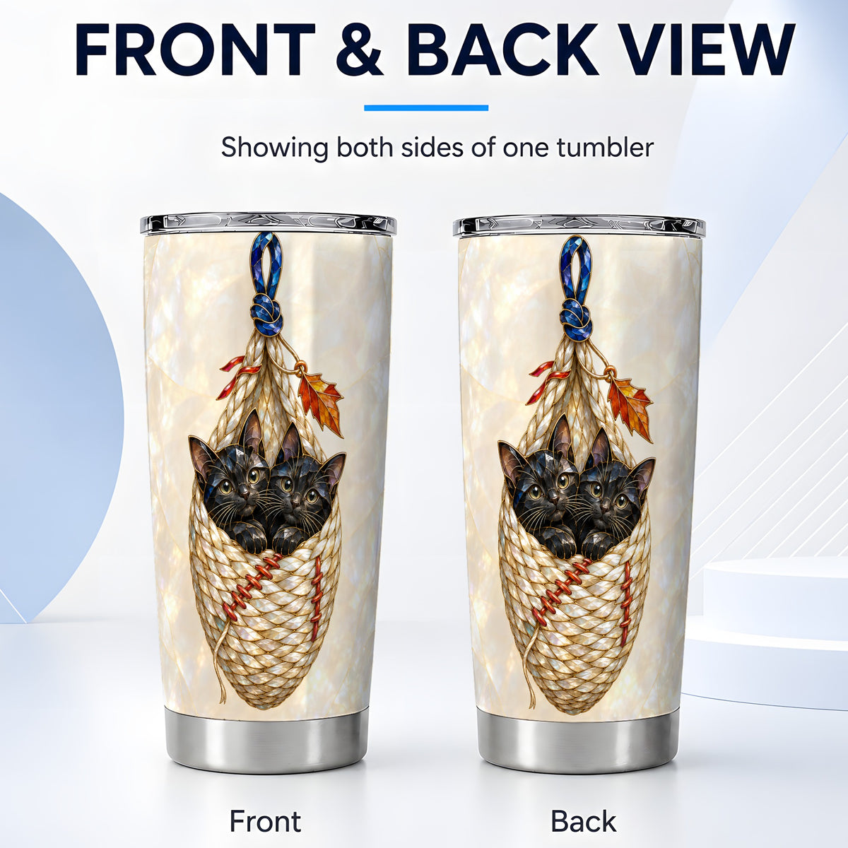 #pl[20oz|Steel] Stained Glass Cats Tumbler 20oz, Cat Basket Stainless Steel Travel Cup