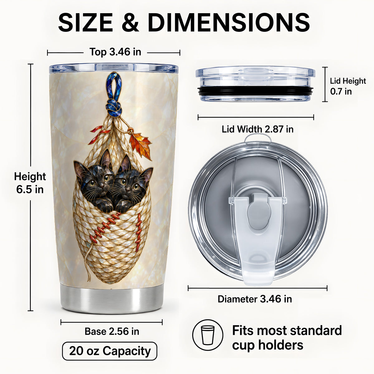 #pl[20oz|Steel] Stained Glass Cats Tumbler 20oz, Cat Basket Stainless Steel Travel Cup
