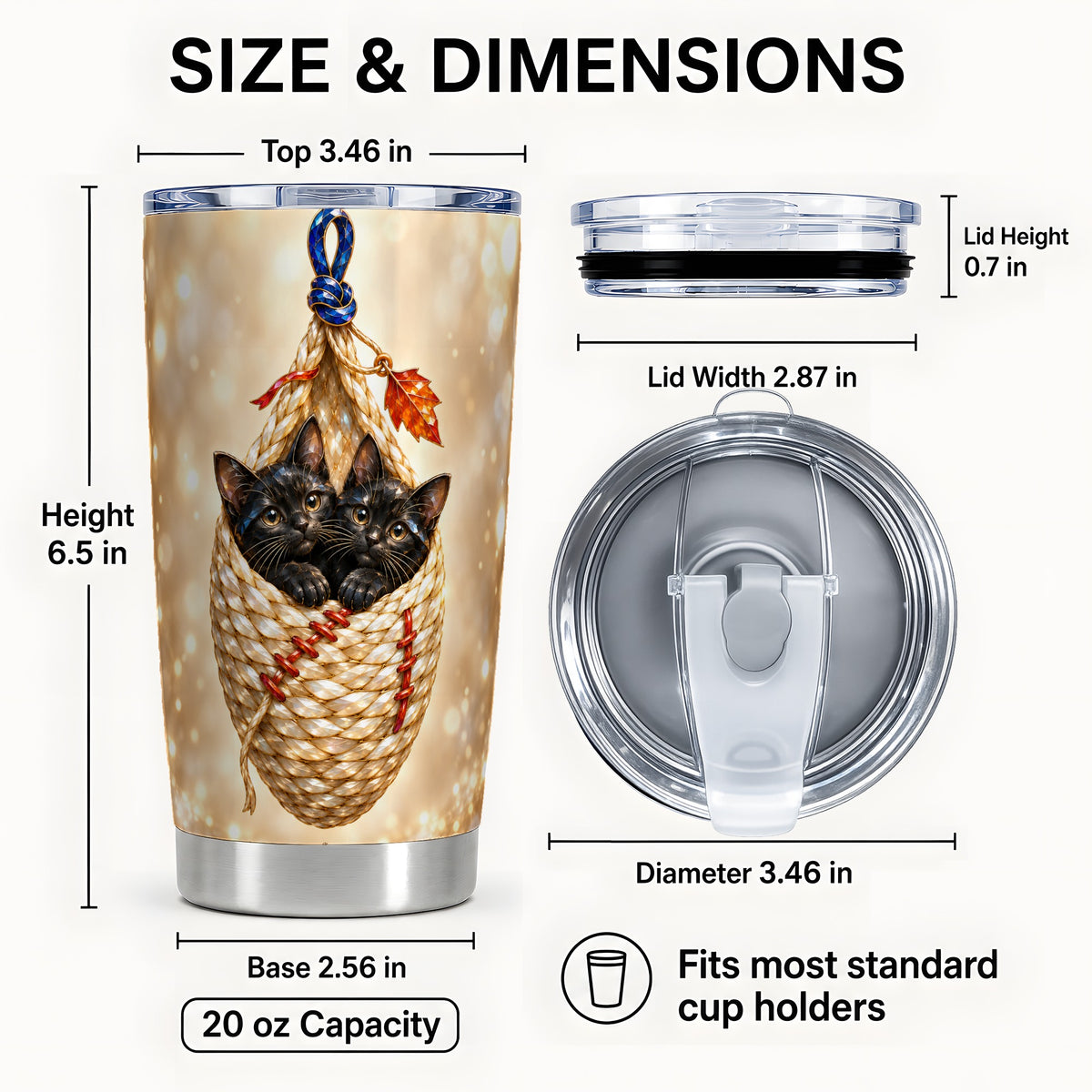 #pl[20oz|Steel] Luminous Cats Tumbler 20oz, Cat Basket Stainless Steel Travel Cup