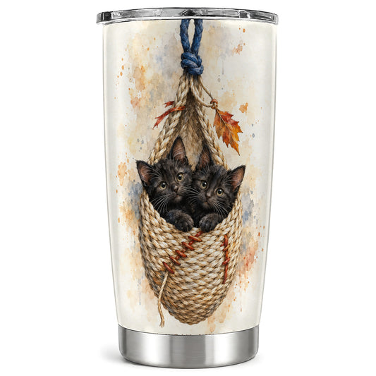 Watercolor Cats Tumbler 20oz, Cat Basket Stainless Steel Travel Cup