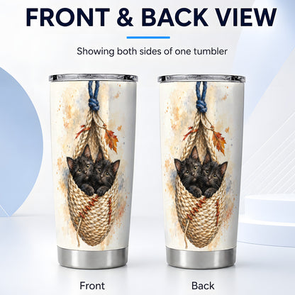 #pl[20oz|Steel] Watercolor Cats Tumbler 20oz, Cat Basket Stainless Steel Travel Cup