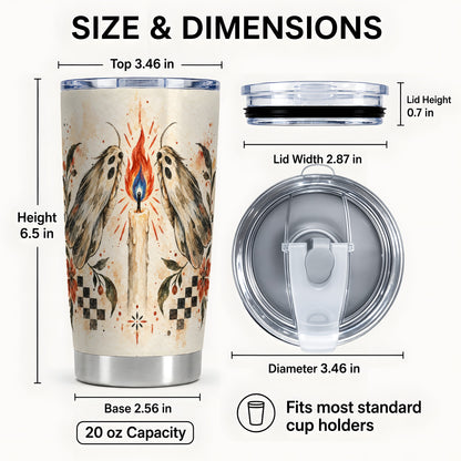 #pl[20oz|Steel] Moth Candle Tumbler 20oz, Folk Floral Stainless Steel Travel Cup