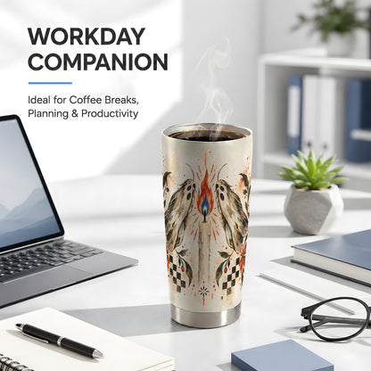 #pl[20oz|Steel] Moth Candle Tumbler 20oz, Folk Floral Stainless Steel Travel Cup