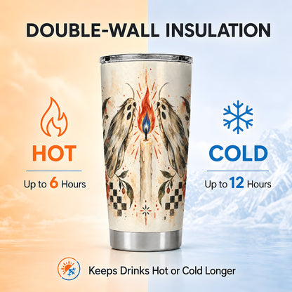 #pl[20oz|Steel] Moth Candle Tumbler 20oz, Folk Floral Stainless Steel Travel Cup