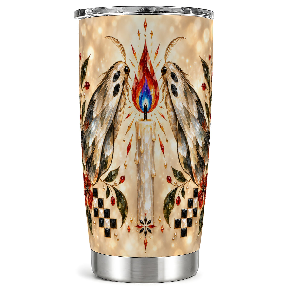 Crystal Moth Candle Tumbler 20oz, Gothic Stainless Steel Travel Cup