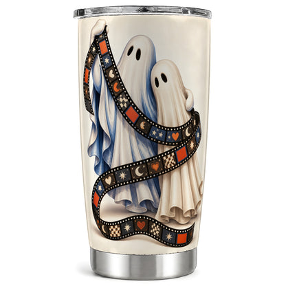 Retro Ghost Film Tumbler 20oz, Halloween Stainless Steel Travel Cup