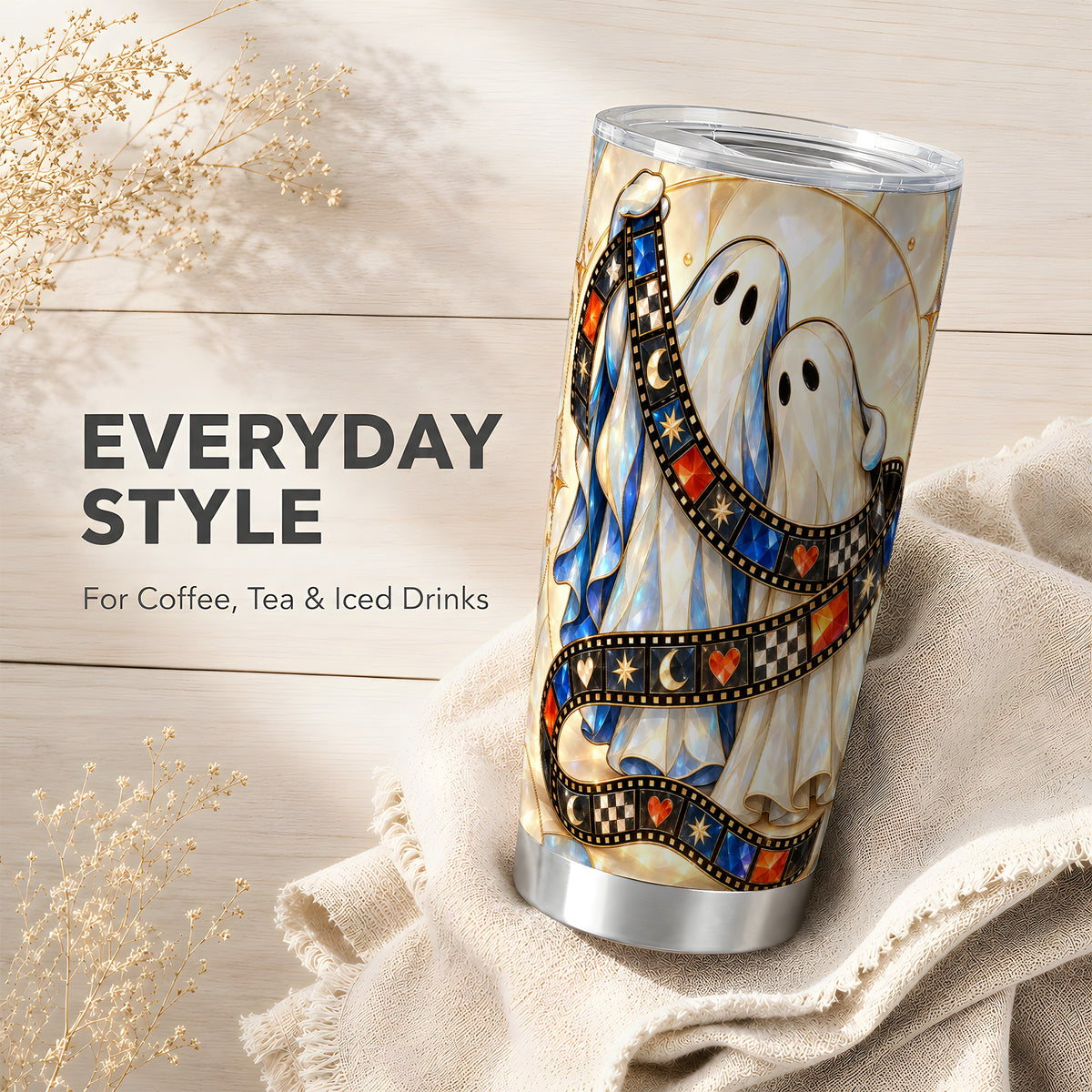 #pl[20oz|Steel] Gemstone Ghost Film Tumbler 20oz, Spooky Stainless Steel Travel Cup