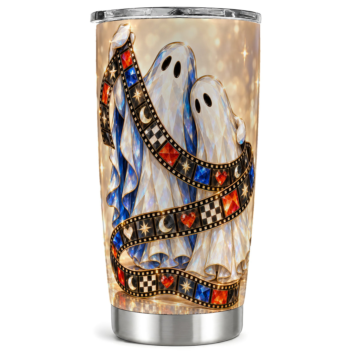 Glowing Ghost Film Tumbler 20oz, Spooky Stainless Steel Travel Cup