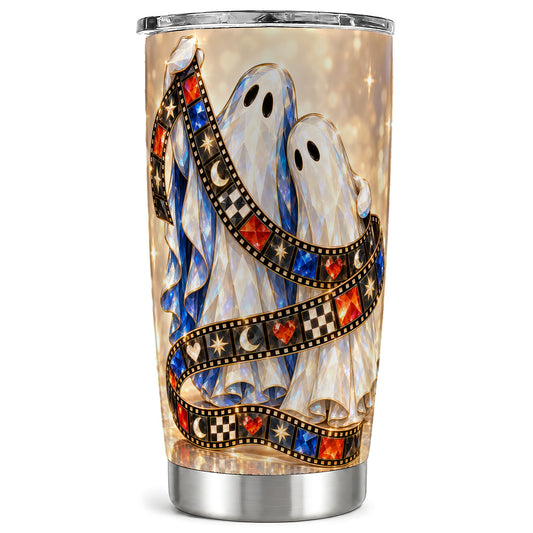 Glowing Ghost Film Tumbler 20oz, Spooky Stainless Steel Travel Cup