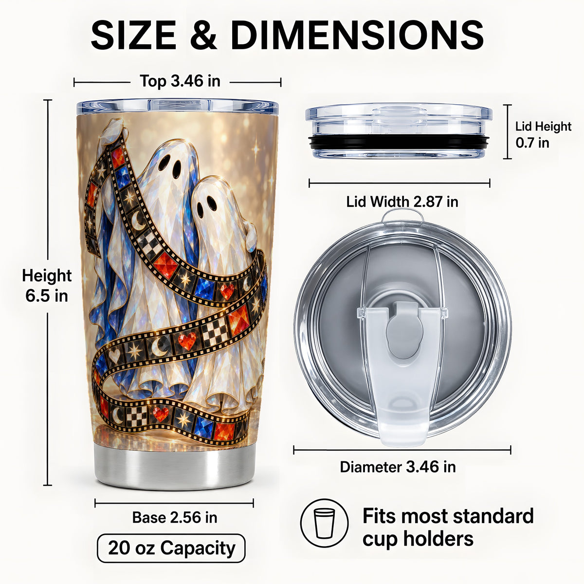 #pl[20oz|Steel] Glowing Ghost Film Tumbler 20oz, Spooky Stainless Steel Travel Cup