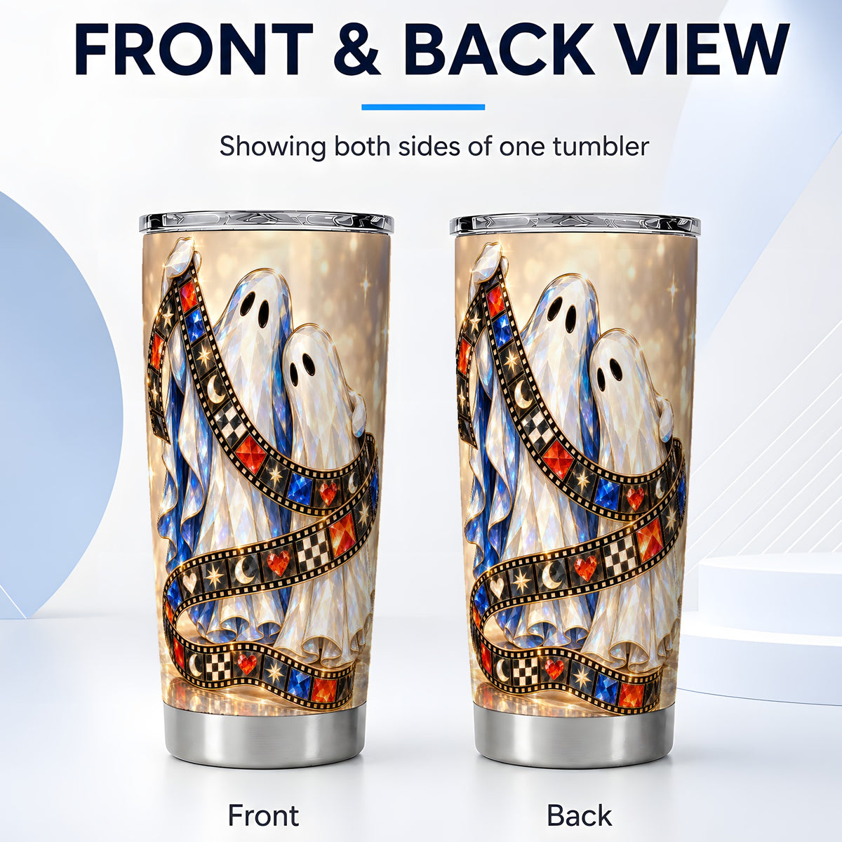 #pl[20oz|Steel] Glowing Ghost Film Tumbler 20oz, Spooky Stainless Steel Travel Cup