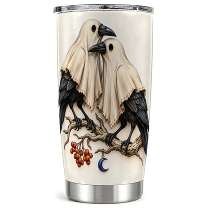 Ghost Crow Pair Tumbler 20oz, Gothic Stainless Steel Travel Cup