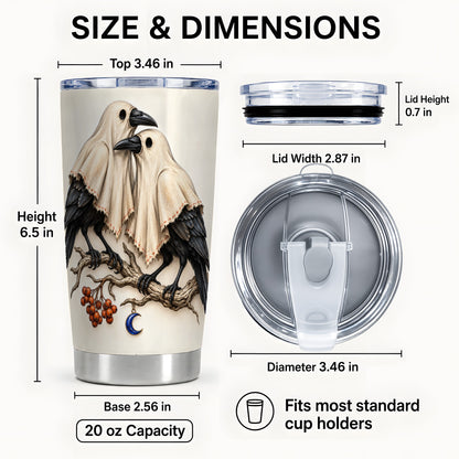 #pl[20oz|Steel] Ghost Crow Pair Tumbler 20oz, Gothic Stainless Steel Travel Cup