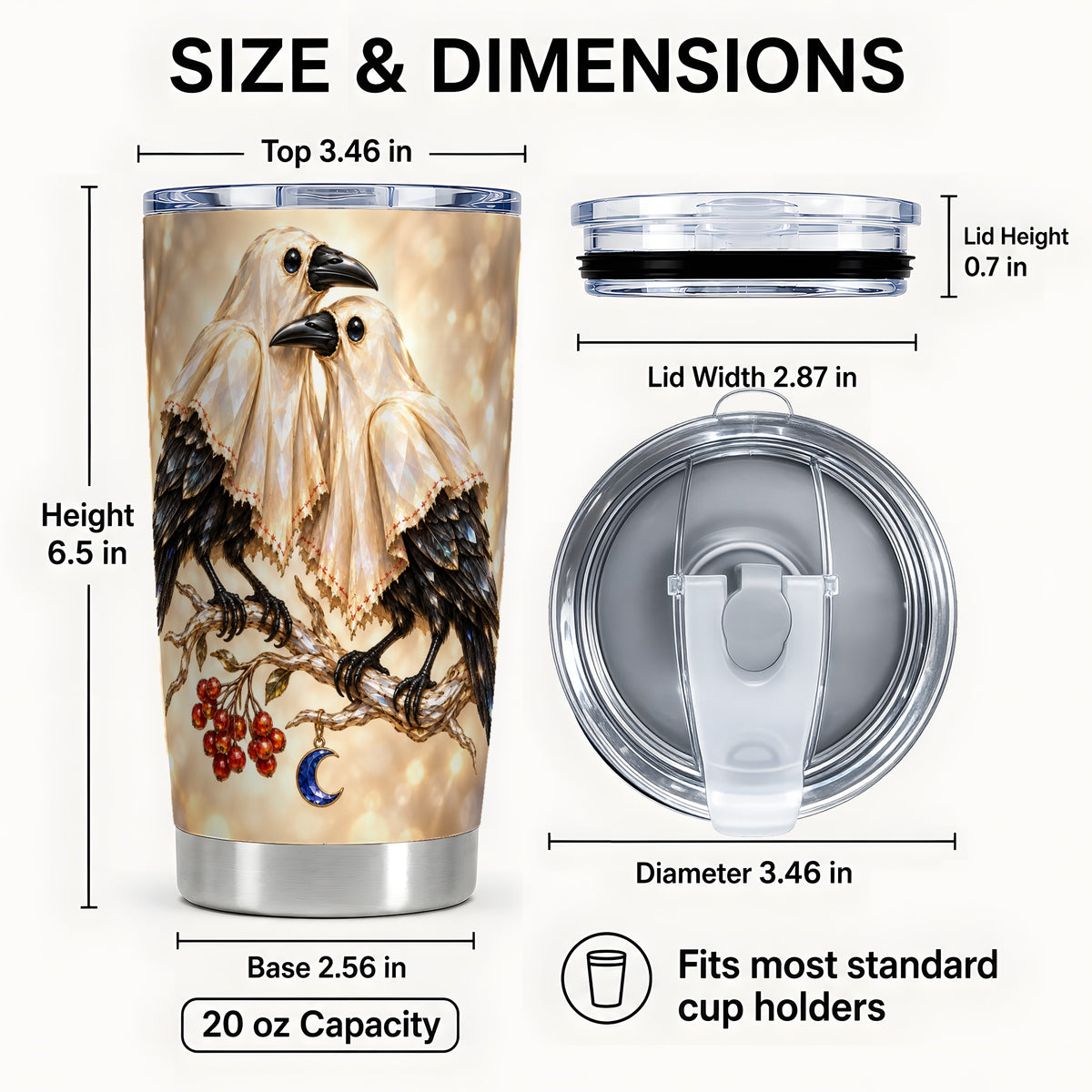 #pl[20oz|Steel] Crystal Raven Tumbler 20oz, Bird Tumbler, Stainless Steel Travel Cup