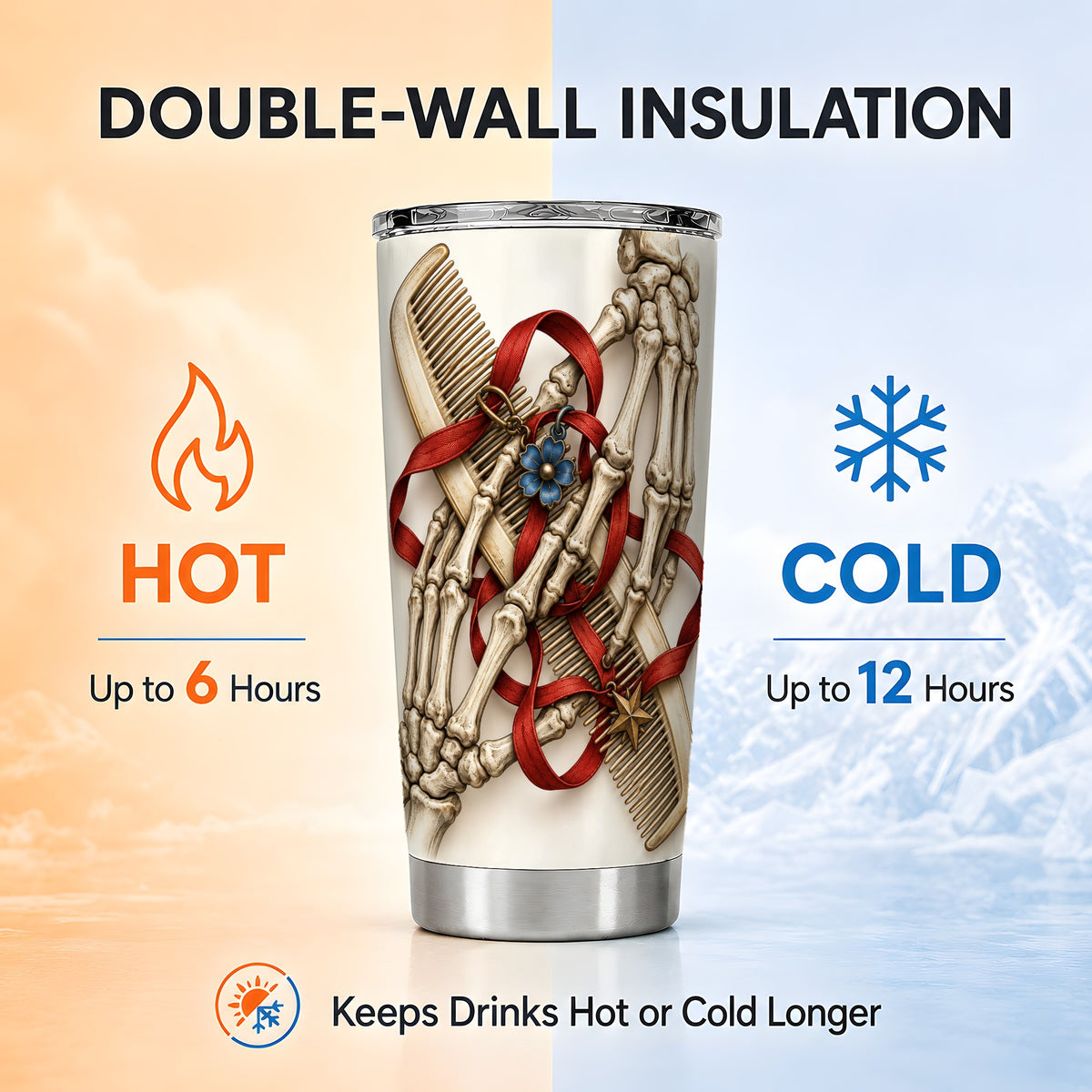 #pl[20oz|Steel] Skeleton Hands Tumbler 20oz, Hair Comb Tumbler, Stainless Steel Travel Cup