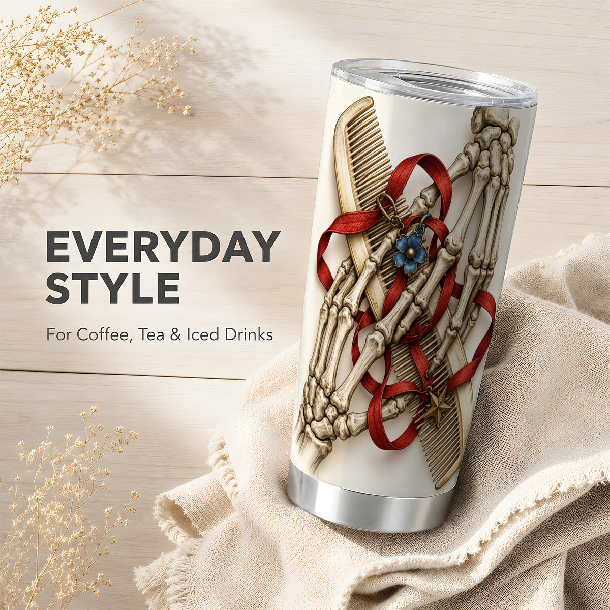 #pl[20oz|Steel] Skeleton Hands Tumbler 20oz, Hair Comb Tumbler, Stainless Steel Travel Cup