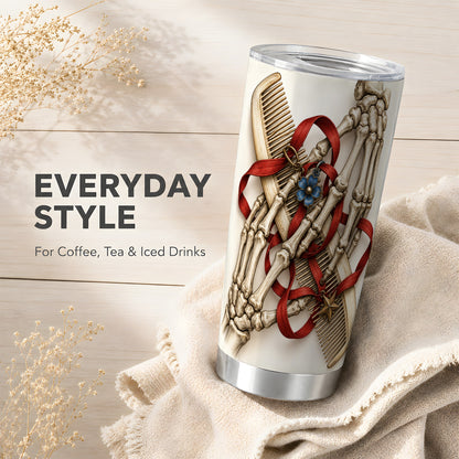 #pl[20oz|Steel] Skeleton Hands Tumbler 20oz, Hair Comb Tumbler, Stainless Steel Travel Cup