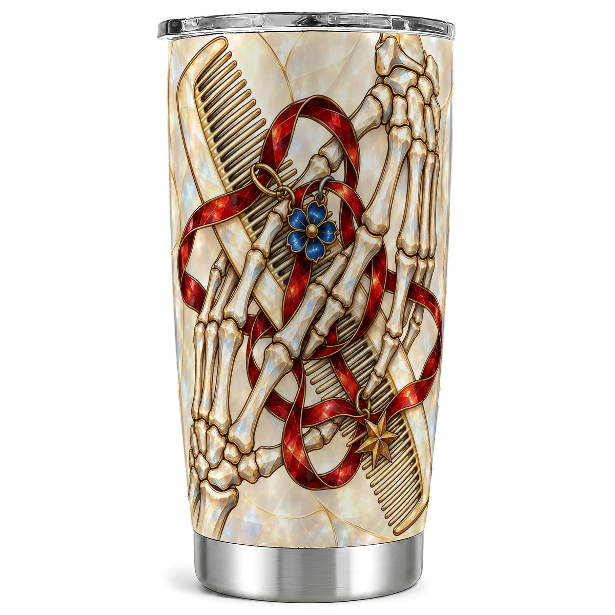 Skeleton Hands Tumbler 20oz, Stained Glass Style Stainless Steel Travel Cup