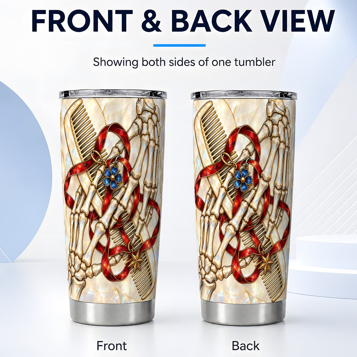 #pl[20oz|Steel] Skeleton Hands Tumbler 20oz, Stained Glass Style Stainless Steel Travel Cup