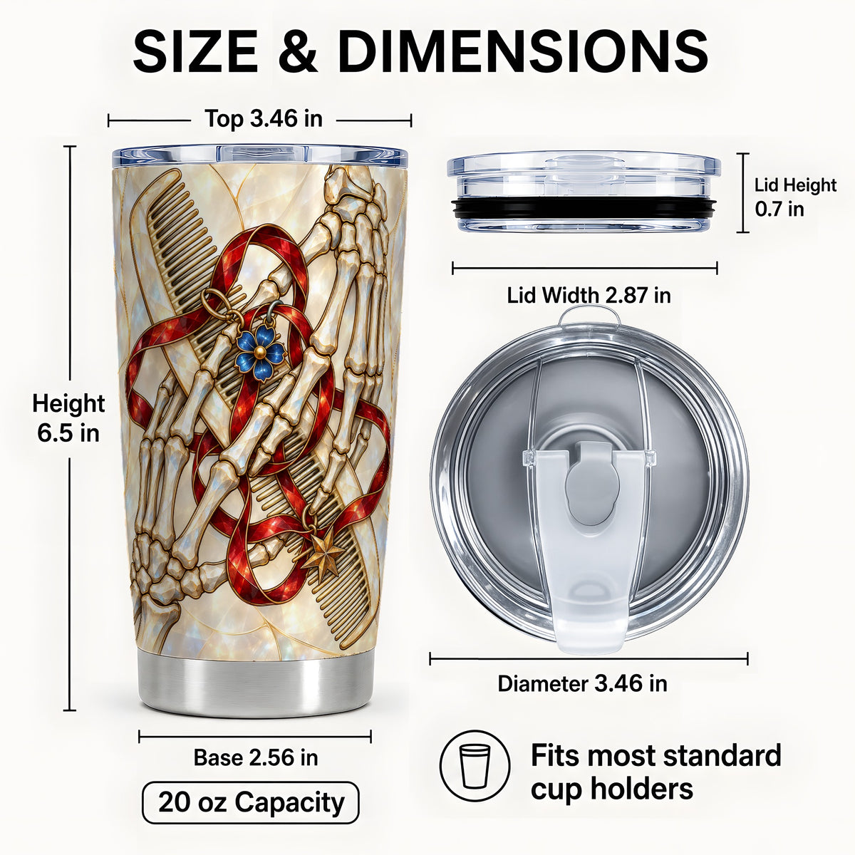 #pl[20oz|Steel] Skeleton Hands Tumbler 20oz, Stained Glass Style Stainless Steel Travel Cup