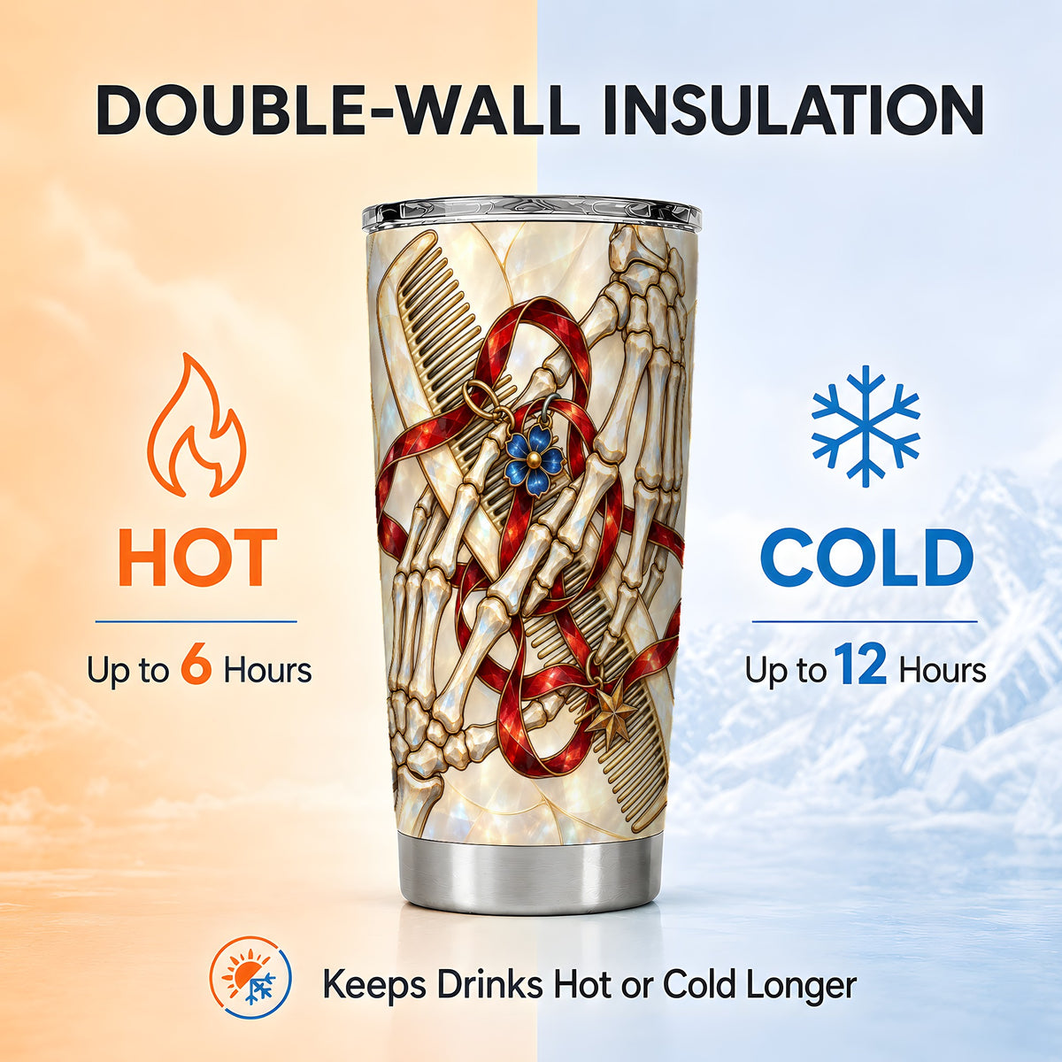 #pl[20oz|Steel] Skeleton Hands Tumbler 20oz, Stained Glass Style Stainless Steel Travel Cup