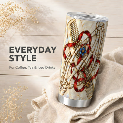 #pl[20oz|Steel] Skeleton Hands Tumbler 20oz, Stained Glass Style Stainless Steel Travel Cup