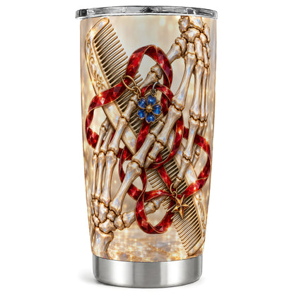 Skeleton Hands Tumbler 20oz, Gemstone Hair Comb Stainless Steel Travel Cup