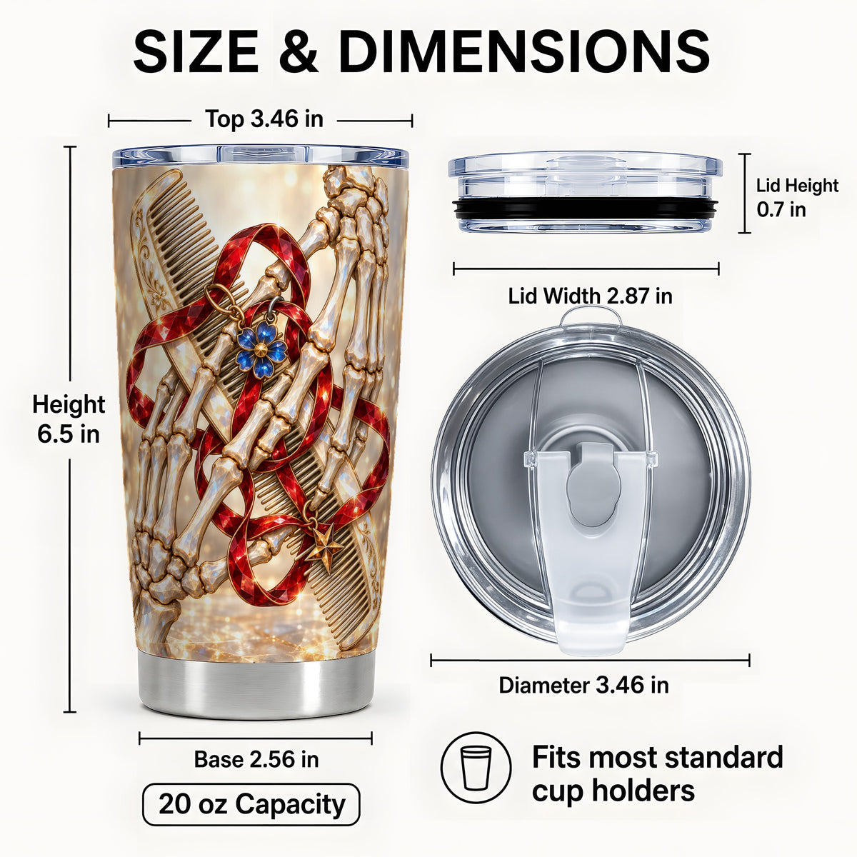 #pl[20oz|Steel] Skeleton Hands Tumbler 20oz, Gemstone Hair Comb Stainless Steel Travel Cup