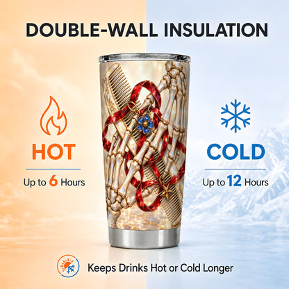 #pl[20oz|Steel] Skeleton Hands Tumbler 20oz, Gemstone Hair Comb Stainless Steel Travel Cup