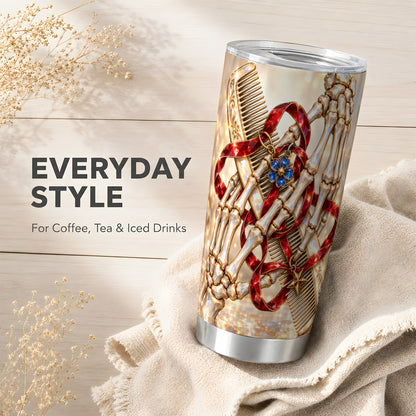 #pl[20oz|Steel] Skeleton Hands Tumbler 20oz, Gemstone Hair Comb Stainless Steel Travel Cup