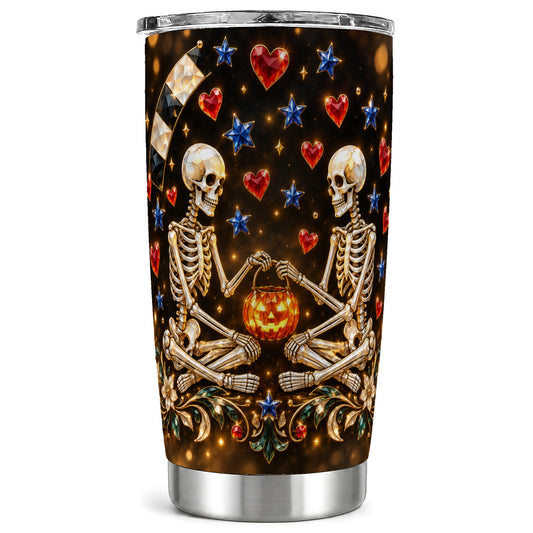 Skeleton Couple Tumbler 20oz, Pumpkin Tumbler, Stainless Steel Travel Cup