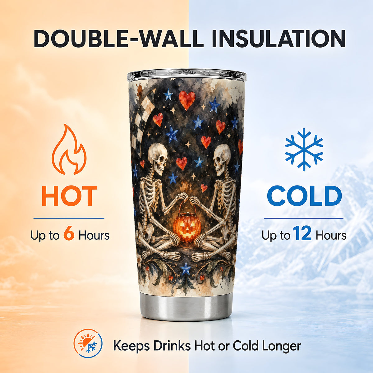 #pl[20oz|Steel] Skeleton Halloween Tumbler 20oz, Spooky Tumbler, Steel Travel Cup