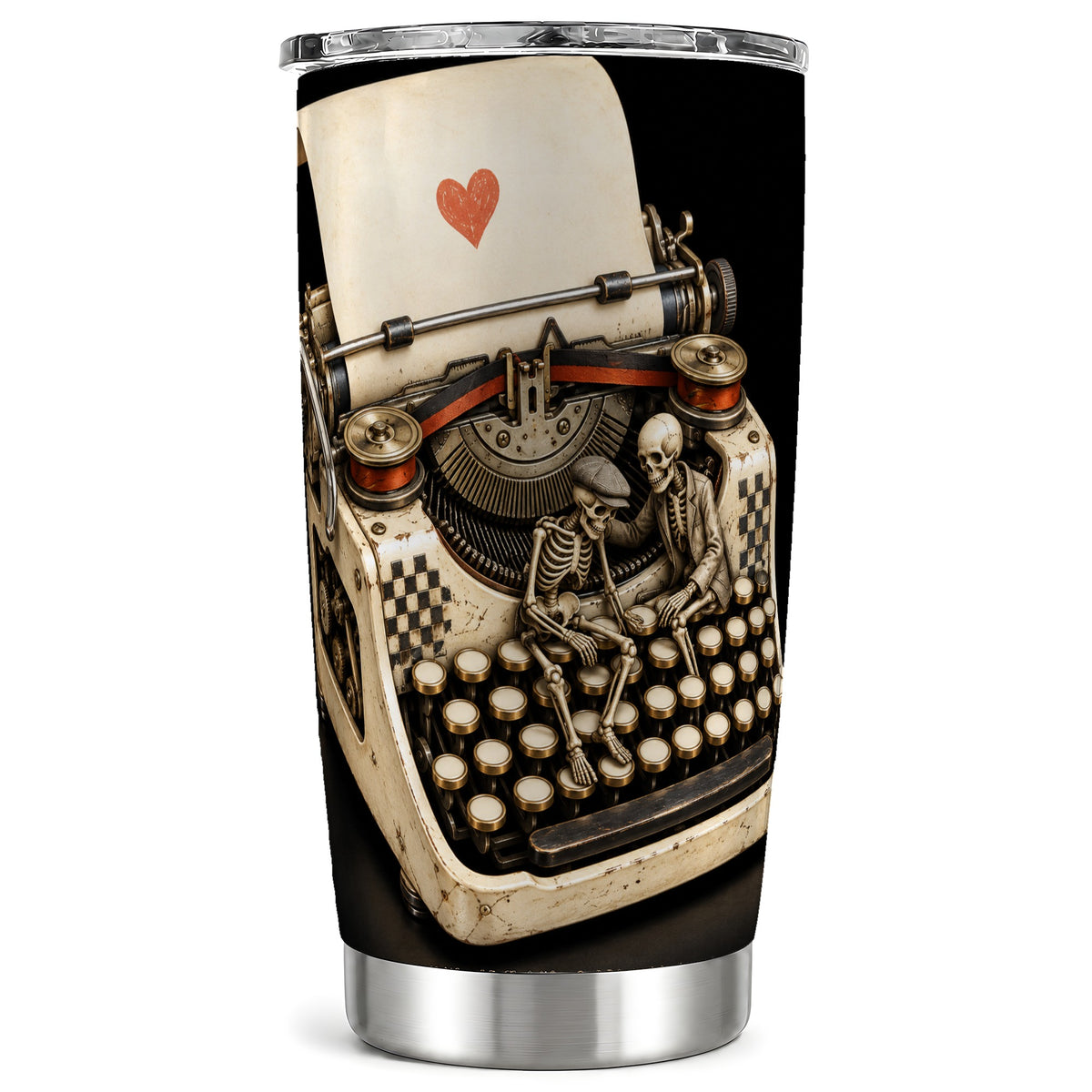 Skeleton Typewriter Tumbler 20oz, Gothic Tumbler, Steel Travel Cup