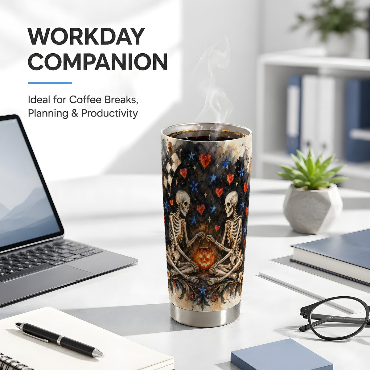 #pl[20oz|Steel] Skeleton Halloween Tumbler 20oz, Spooky Tumbler, Steel Travel Cup