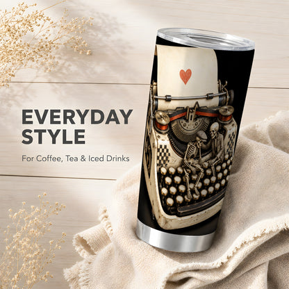 #pl[20oz|Steel] Skeleton Typewriter Tumbler 20oz, Gothic Tumbler, Steel Travel Cup